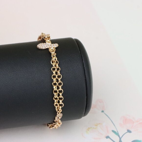 "Elegant Rose Gold Plated Bee Charm Bracelet with Dual Chain Design, XPBL0923 - Picture 8 of 13